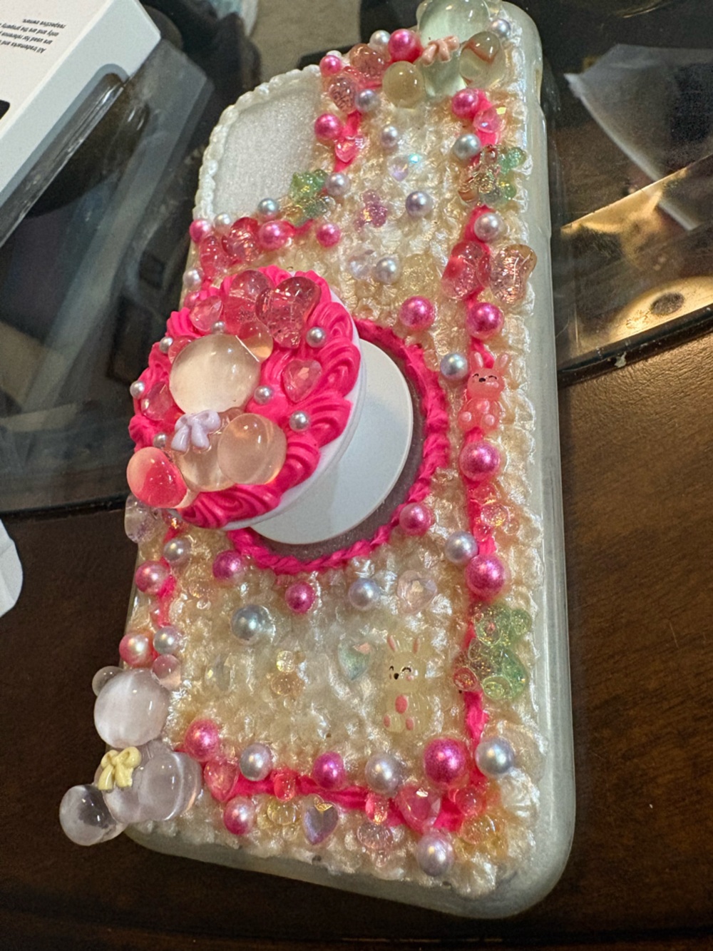 iPhone 11 Pink Bejeweled Decorative Phone case & pop socket set